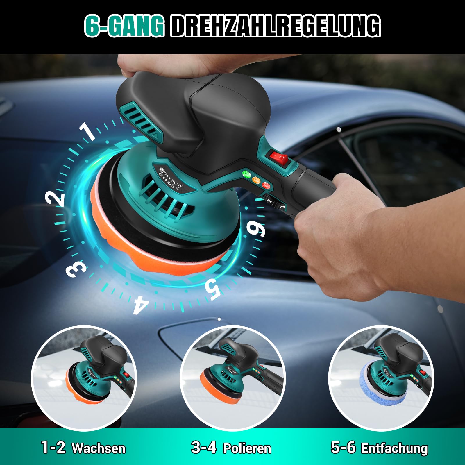 Akku Poliermaschine, Auto Poliermaschine Set 22pcs, Exzenter Poliermaschine mit 2pcs Batterie, Akku Wachsmaschine für Autodetailing, Autoreinigung und Polieren von Auto