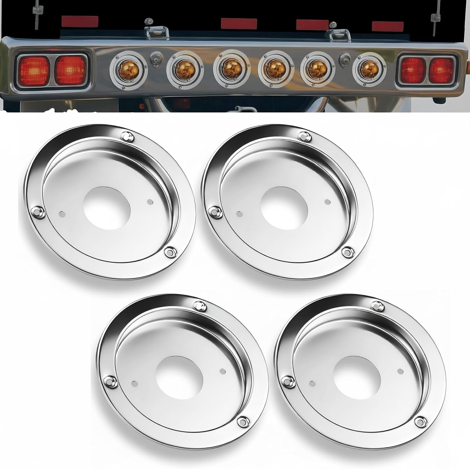 2PCS Watermelon Light Brackets, 304 Stainless Steel Round Watermelon Lights Bunk Adapter, Marker Light Bezel Cover, Mounting Bracket for Any 4.3" Hole of Trucks Trailers, Light Not Included