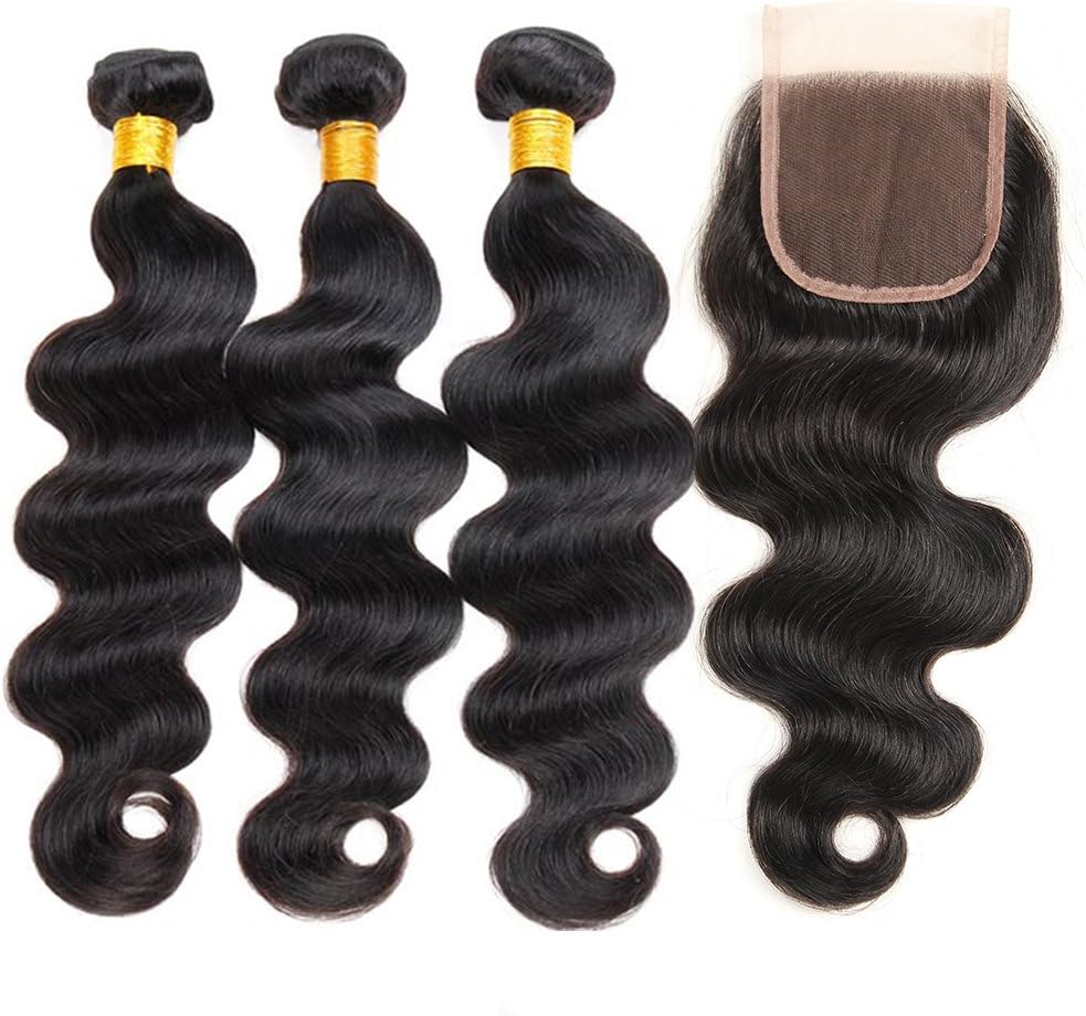 ZILING Brazilian virgin hair body wave with lace closure human hair bundles with closure extensions hair (20 22 24 w 18 free part)