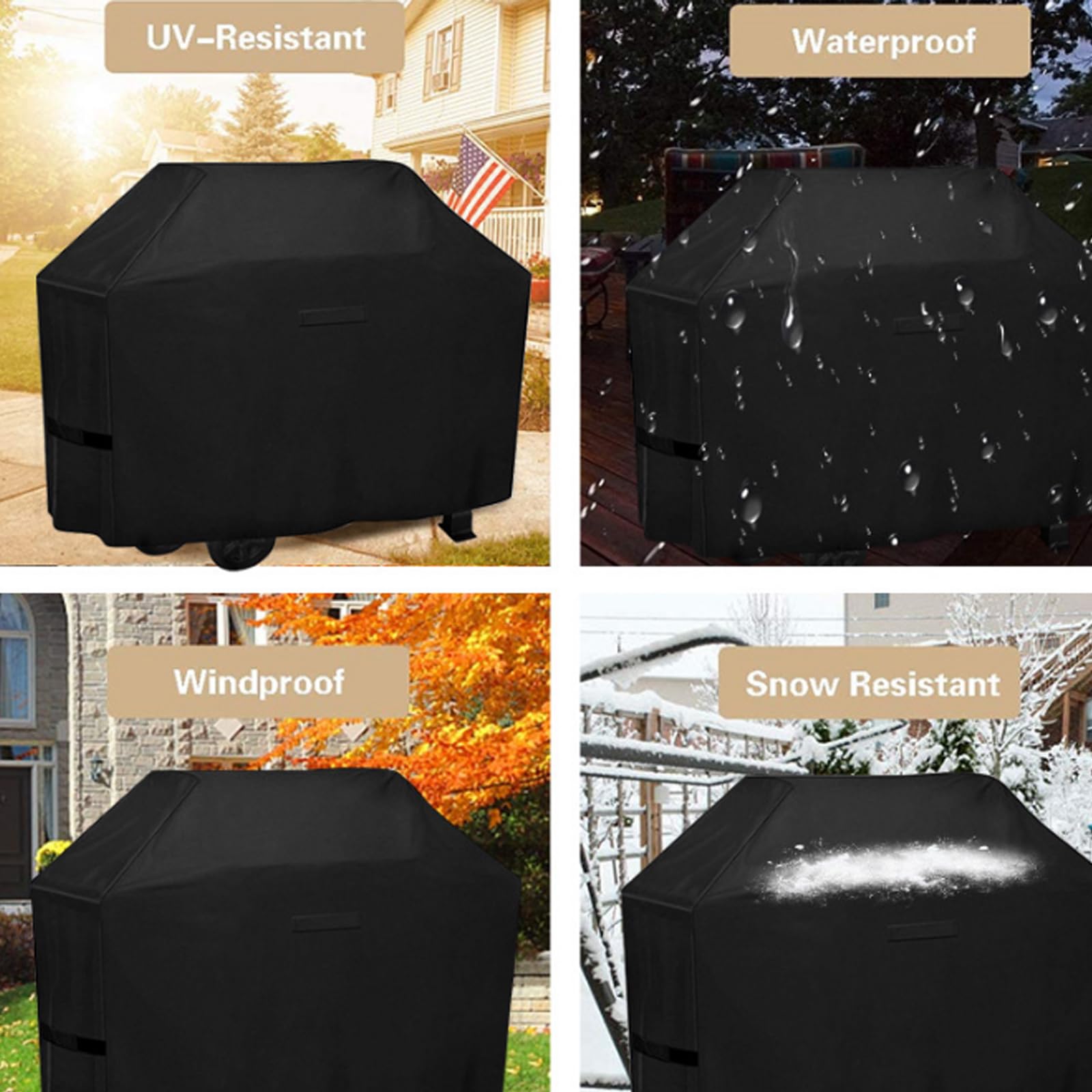 Wetterfeste Grillabdeckung, wasserdicht, für drinnen und draußen, mit Dstring, staubdichter Gasgrill-Unterstand für Garten, passend für 190 x 71 x 117 cm, Schwarz