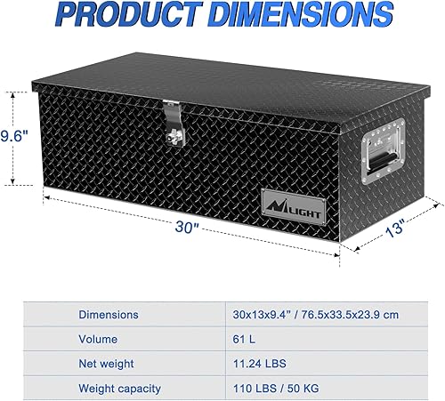 Miniatura 3 de Nilight Caja de herramientas para camión de 30 pulgadas, de aluminio resistente, placa de diamante, cajas de herramientas de 30 x 13 x 9.6 pulgadas,
