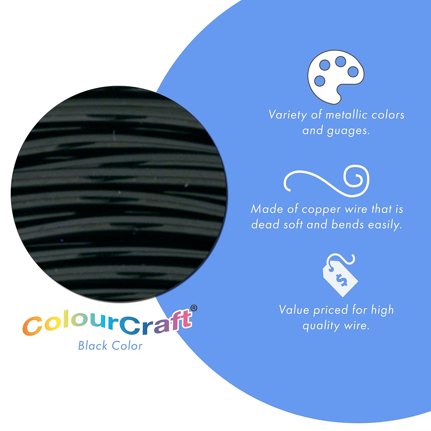 Beadalon ColourCraft Wire, 16 Gauge 0.051 in / 1.30 mm, Tarnish Resistant Black, 7.3 m, / 8 yd Spool