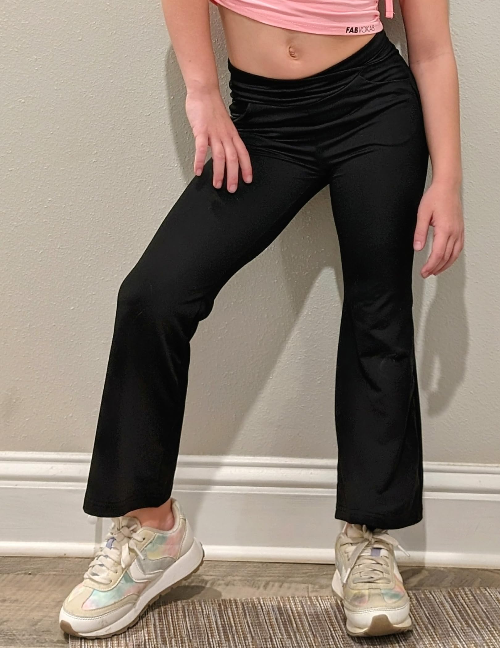Arshiner Leggings pour Filles croisés Taille Haute Pantalon évasé Danse Yoga Pantalon Bootcut Solide à Carreaux Sport Loisirs Cloche Bas Pantalon Jambe Enfants 5-14 Ans