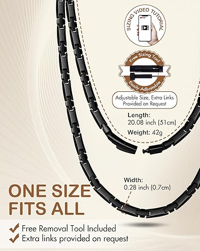 Miniatura 6 de Feraco Collar magnético y pulsera para hombre, cadena magnética de acero inoxidable de titanio con imanes de neodimio ultra resistentes, regalo de