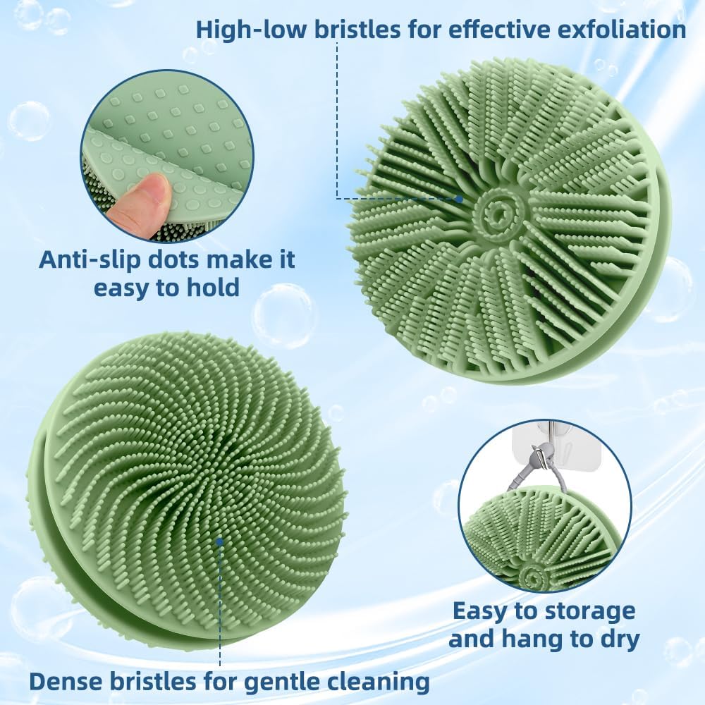 Silicone Body Scrubber, 2pcs Dual-Sided Silicone Loofah 2-in-1 Silicones Shower Scrubbers Exfoliating Body Scrubber for Women Men Soft Silicones Bath Shower Brush for All Skin Lather Well (Pink&Green) - Image 4