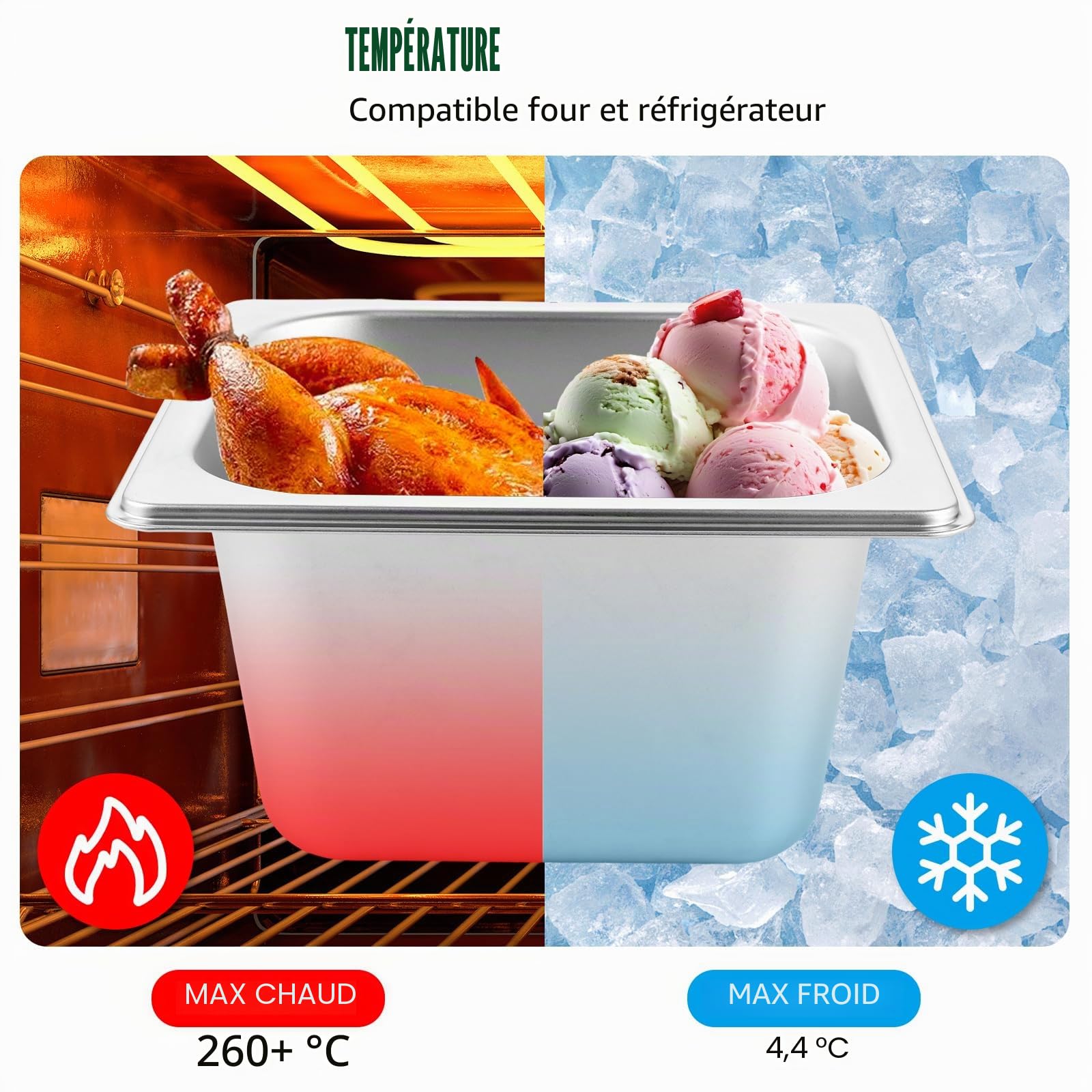 DAJAVE Lot de 4 Conteneurs GN en Acier Inoxydable avec Couvercles, Ensemble de Paniers de Cuisine, Taille 1/9, Profondeur 10 cm