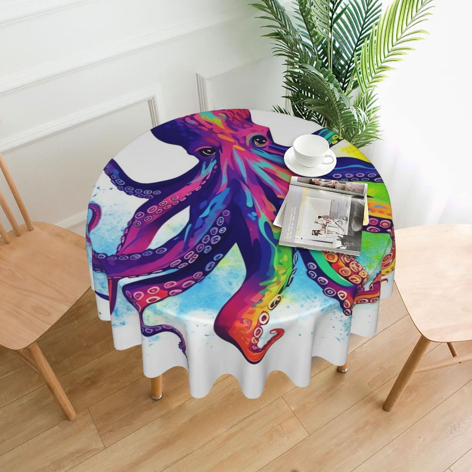 FodPand Colorful Octopus Tablecloths for Round Tables 60 Inch - Reusable Washable Dining Table Clothes - Stain and Wrinkle Resistant Decorative Fabric Table Cover for Wedding Party