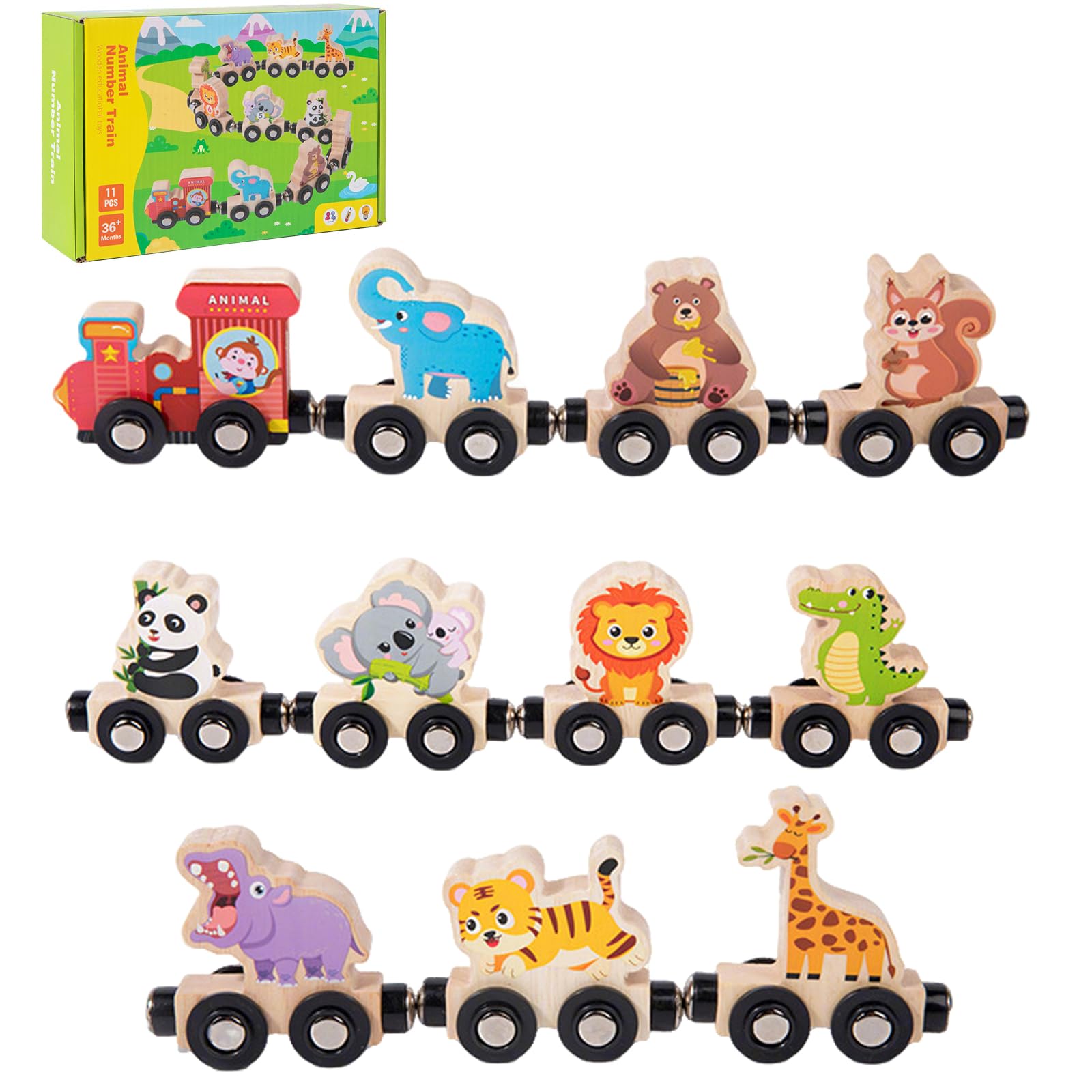Magnetic Building Blocks Wooden Train Set for Toddlers 1-4 Years Old