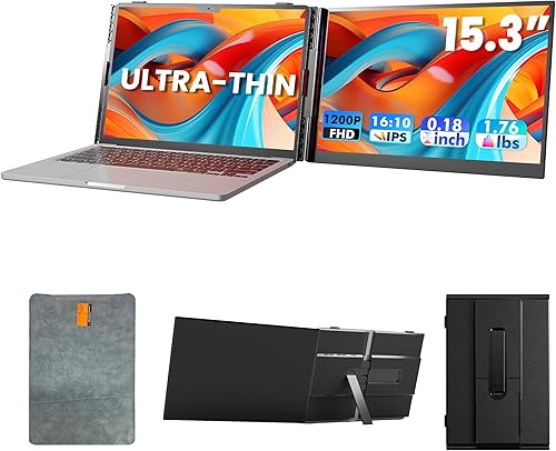 Extensor de pantalla para laptop, monitor portátil ultrafino de 15.3 pulgadas FHD 1200P 16:10 para laptop, extensor ligero de monitor dual Plug &
