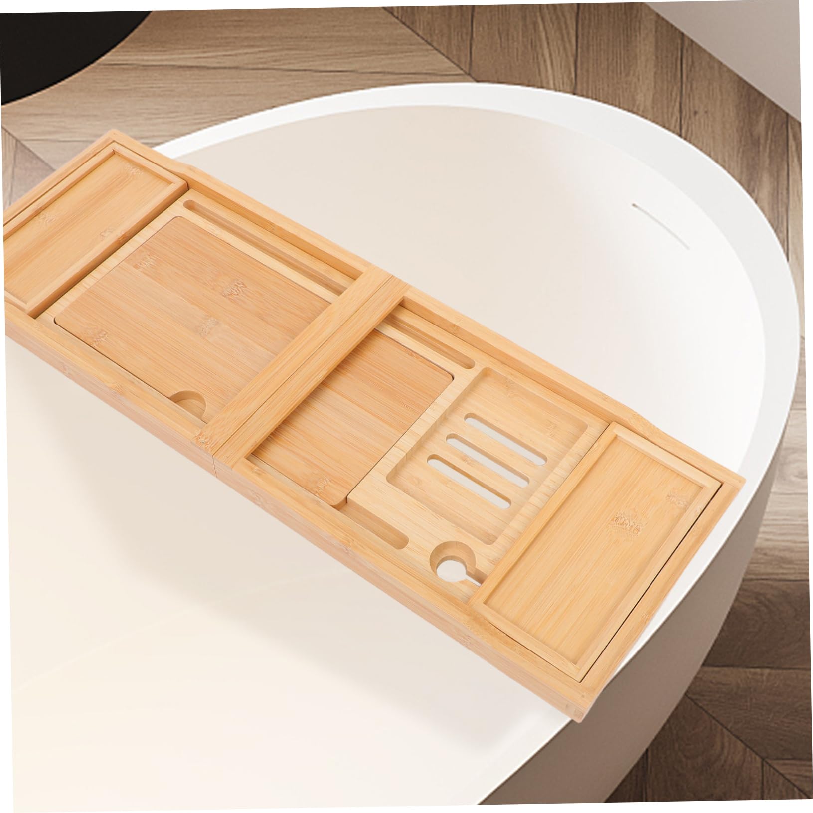 SOLUSTRE Bandeja De Bambú para Bañera Extensible Almacenamiento para Toallas Diseño Elegante para Baño