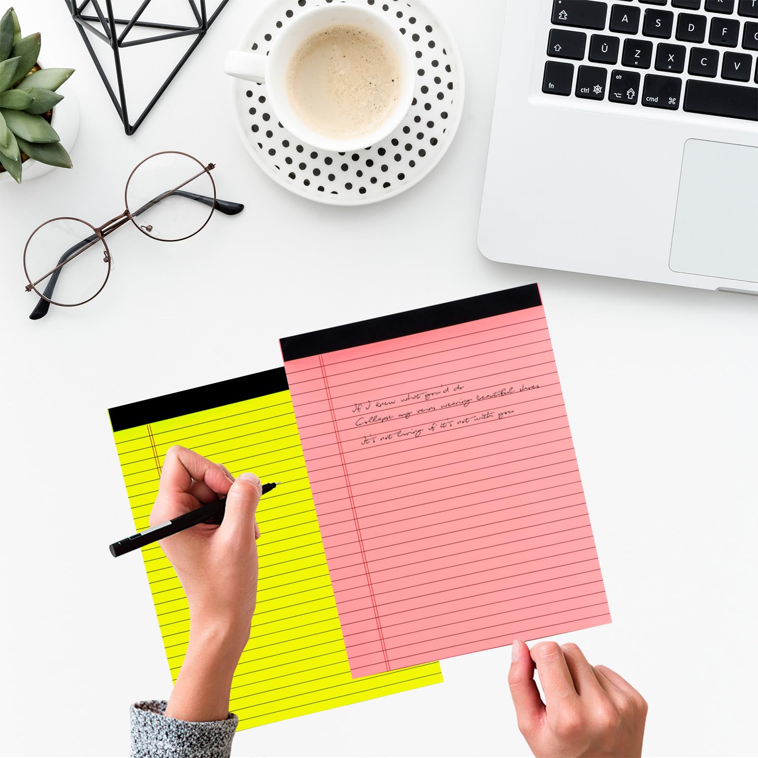 Magecubiku Colored Legal Pads 8.5 x 11 inches 8 Pack,70 GSM/19 LB Rainbow Wide Ruled Writing Pad High Brightness Neon Pads 8 Colors 30 Sheets Per Note pads for School,College,Office,Business-Large