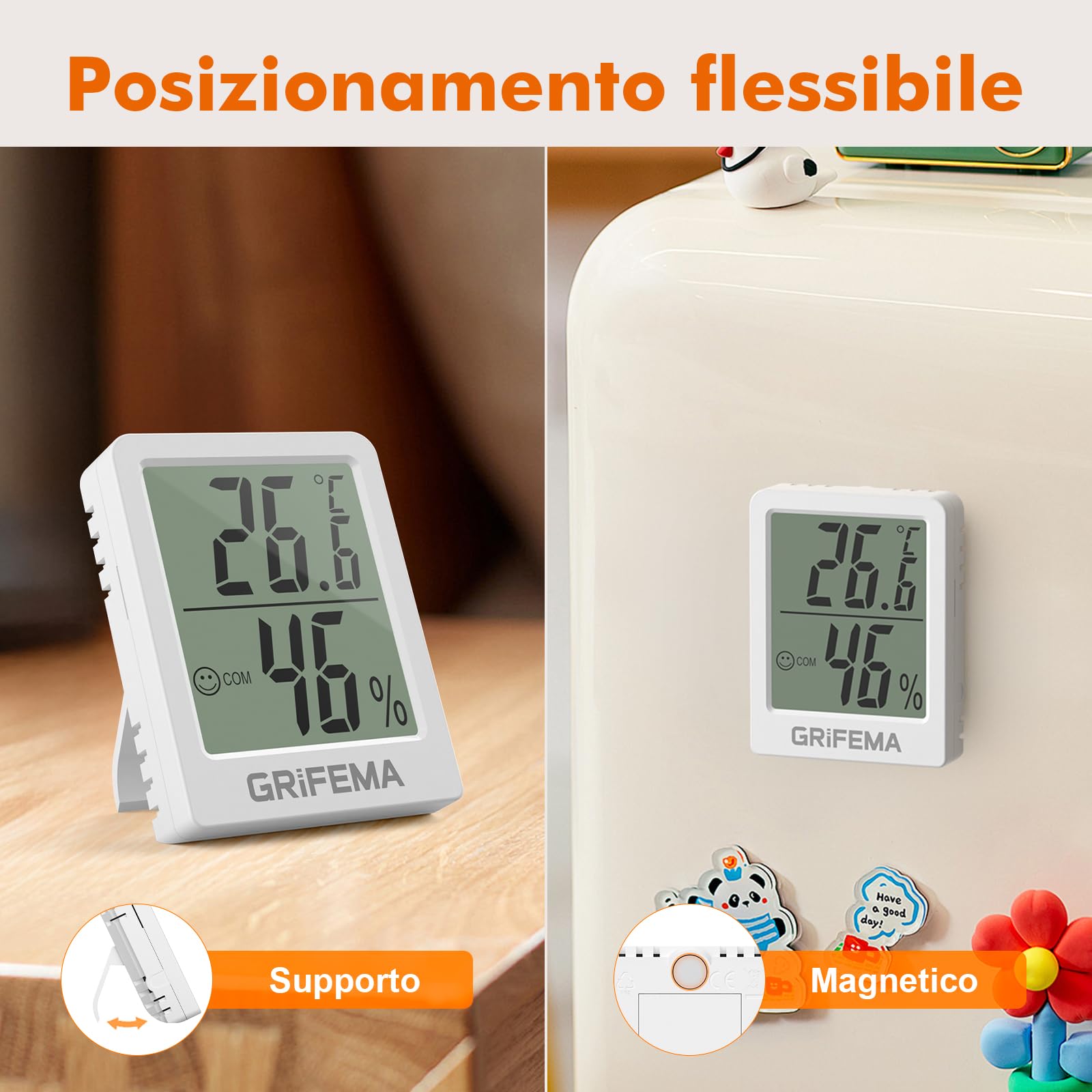 GRIFEMA GA2902 Mini Termometro Digitale Interno Igrometro, Misuratore di Umidità, Bianco