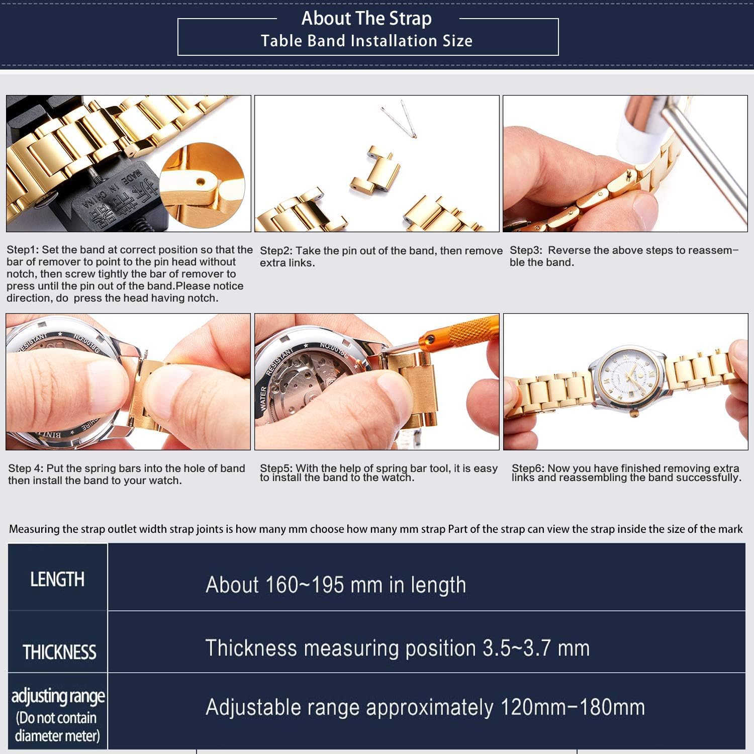 Compatible with EarlySincere Smartwatch Bands,Lamshaw Stainless Steel Metal Replacement Strap Bracelet Compatible for EarlySincere T12/T13/T21/T22/ Smartwatch, Rose Gold