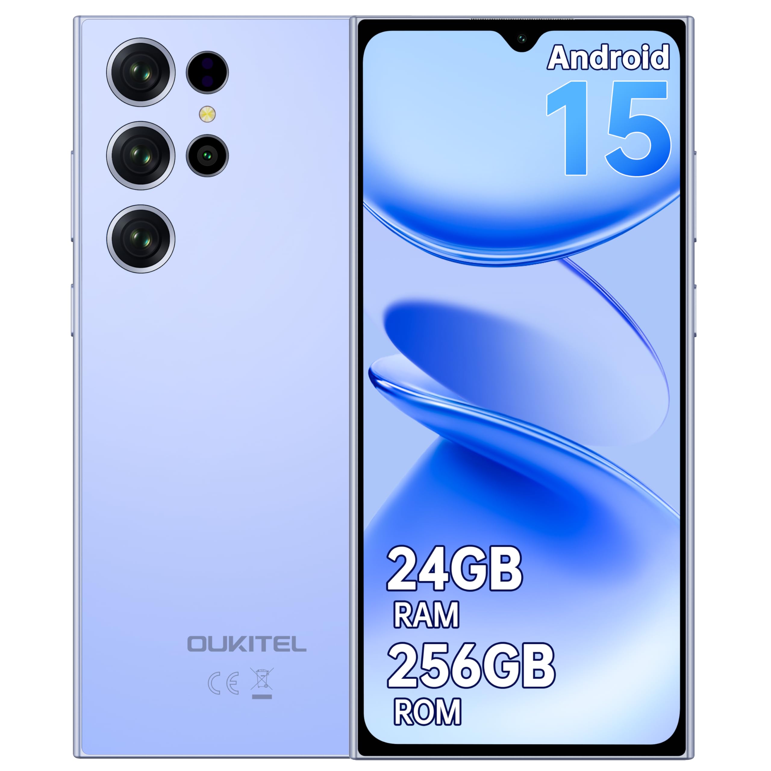 OUKITEL C61 Pro Android 15 Smartphone Without Contract, 24GB + 256GB/1TB Mobile Phone Without Contract, 6.88 Inch HD+ 90Hz Screen 5150mAh Smartphone, 13MP + 5MP Camera, Dual SIM 4G Mobile Phone, NFC