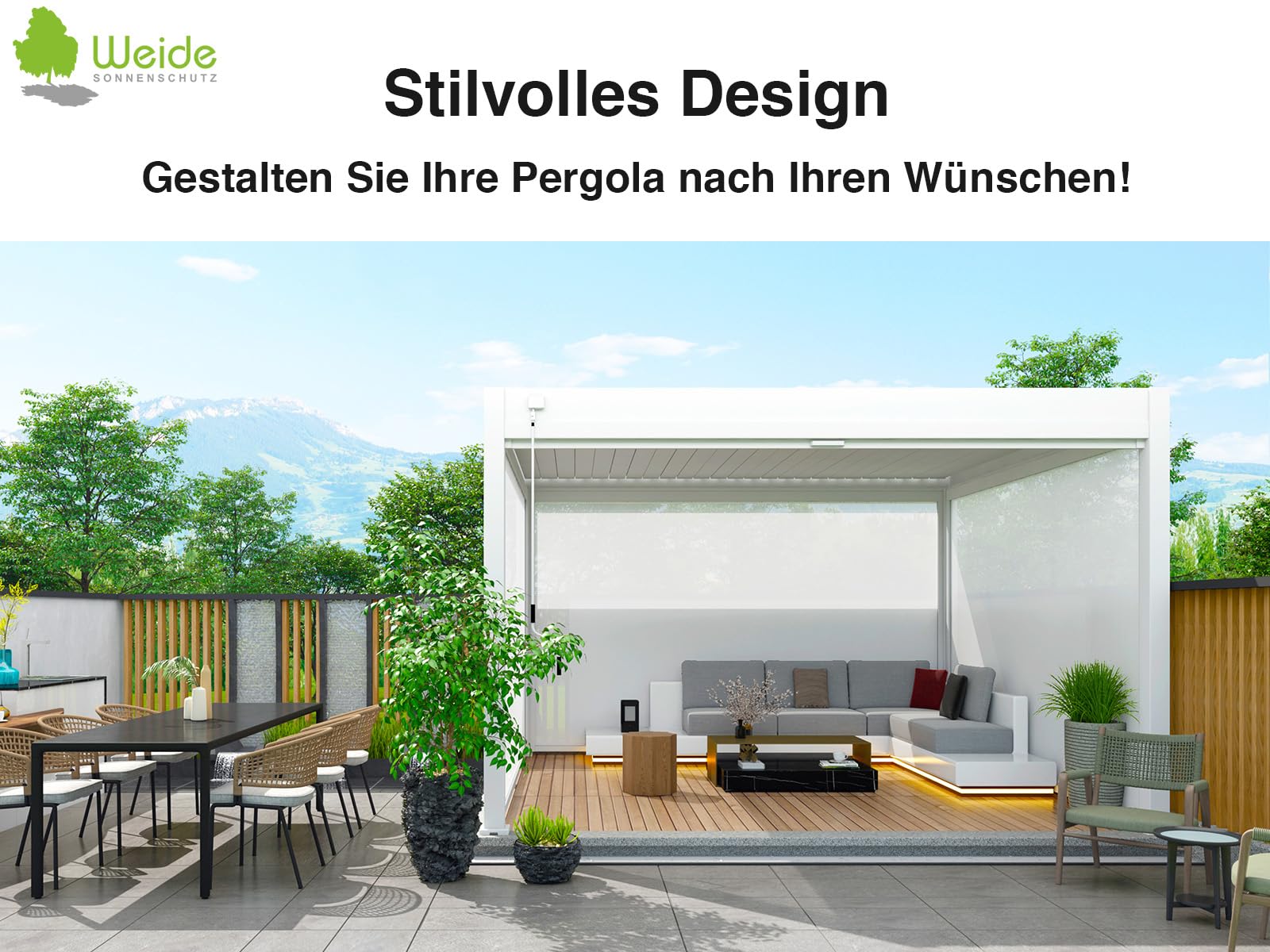 Weide Pavillon Sonnenrollo Ausziehbare Senkrechtmarkise außen für Pergola Sichtschutz Rollo 255cm hoch aus Aluminium, Textil wasserdicht stabil UV-Schutz (3,0 Meter, Weiß) für Alu-Pavillon Weide