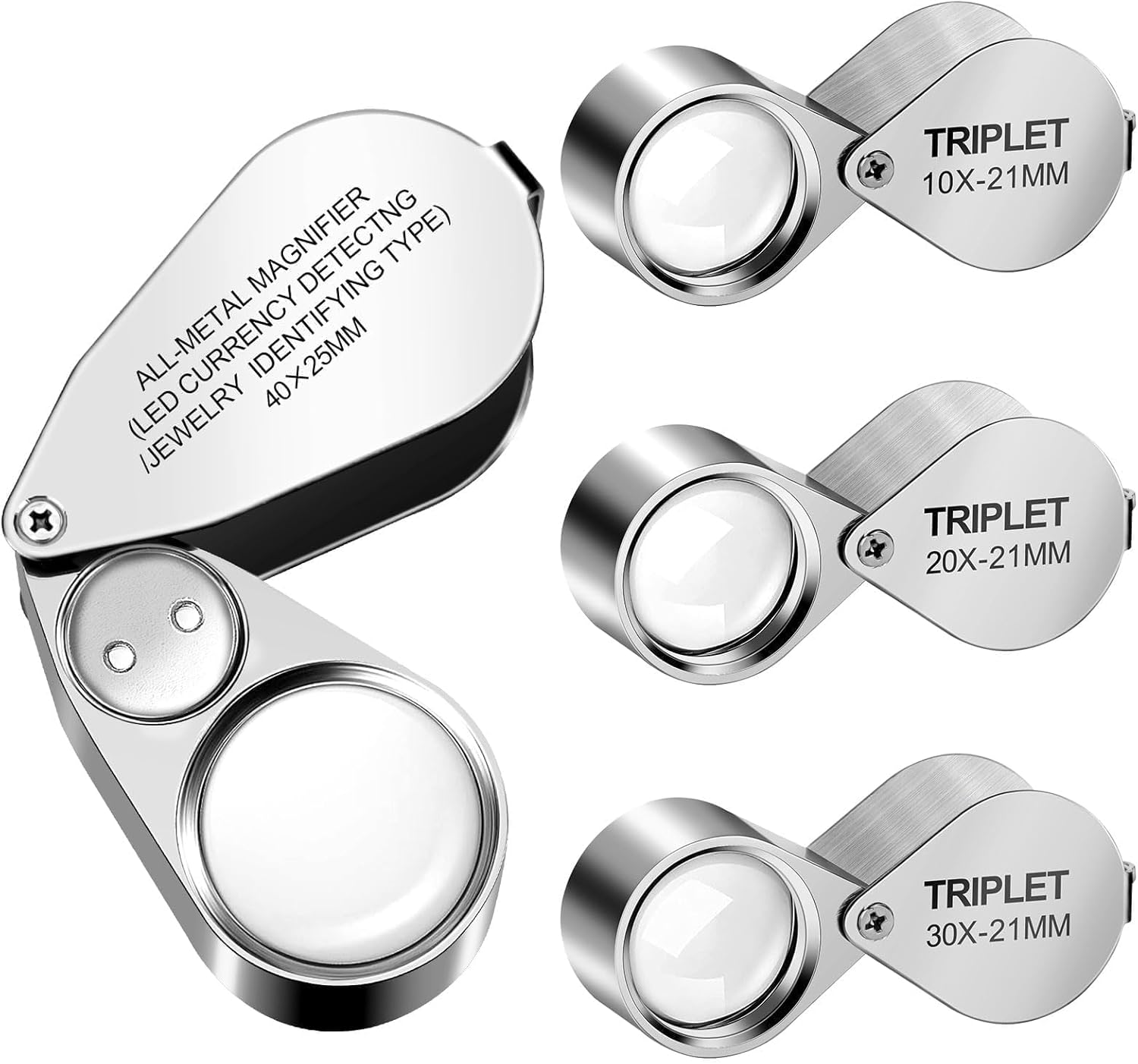 EEEKit 4PCS Loupe Magnifier, 10X 20X 30X 40X Magnifying Glass with