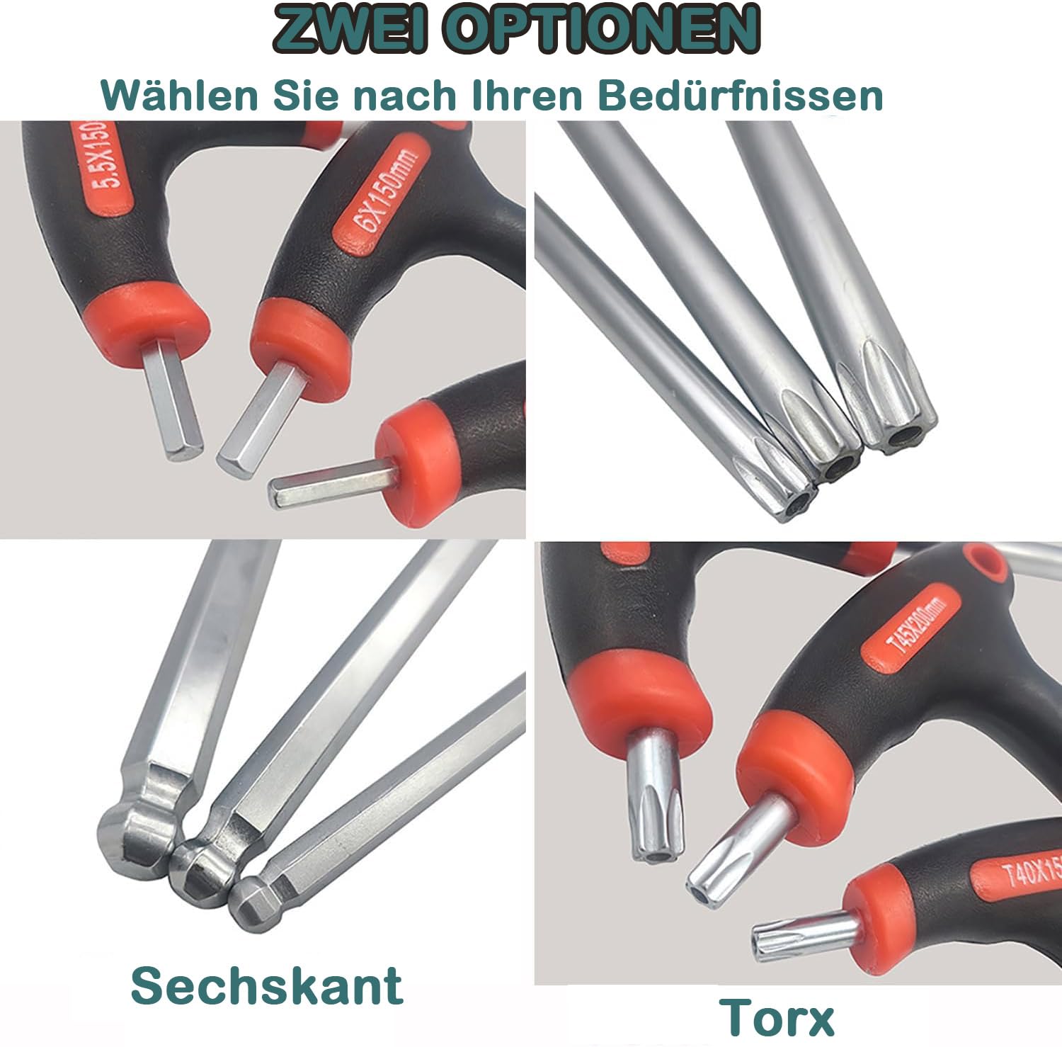 Lot de 19 clés à poignée en T - Clé hexagonale et Torx avec poignées transversales, clés Allen TRX, robustes et polyvalentes