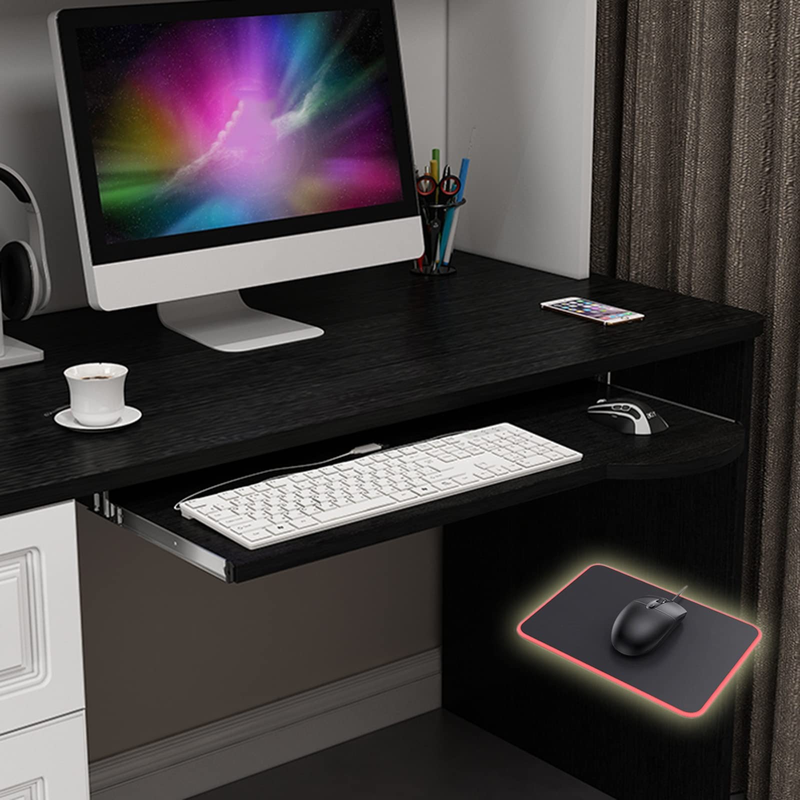 CVJdfhRE desk extender， With Mouses Pad, Under Desk Slide-Out Drawer For Support Keyboard And Mouse, Ergonomic Wrist Rest Extender Easy Assembly(Black,60 * 26cm/24 * 10Inch)