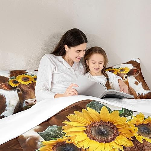 Miniatura 6 de Erosebridal Juego de edredón con estampado de vaca, tamaño Queen, juego de ropa de cama de ganado de las tierras altas, edredones y juegos de ropa