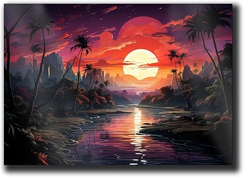 Neon Sunset Vibes Florida Synthwave Sunset Framed poster Print, Retro Miami Style Wall Art, poster, Home Decor