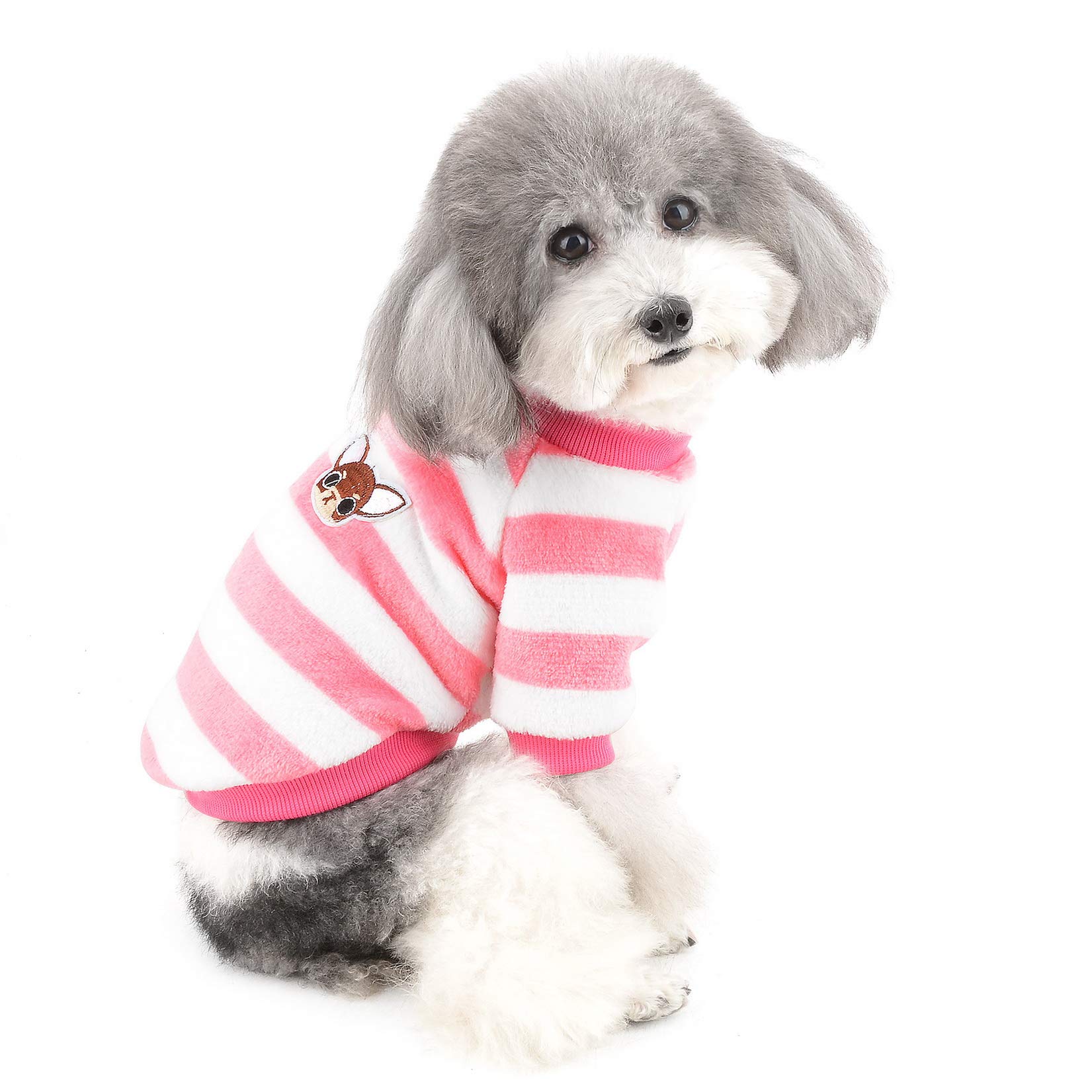 ZUNEA Small Dog Jumper Winter Sweater Coat Warm Fleece Puppy Clothes Striped Pullover Jacket Super Soft Velvet Cold Weather Chihuahua Cats Apparel for Pet Dogs Girls Boys Pink XL