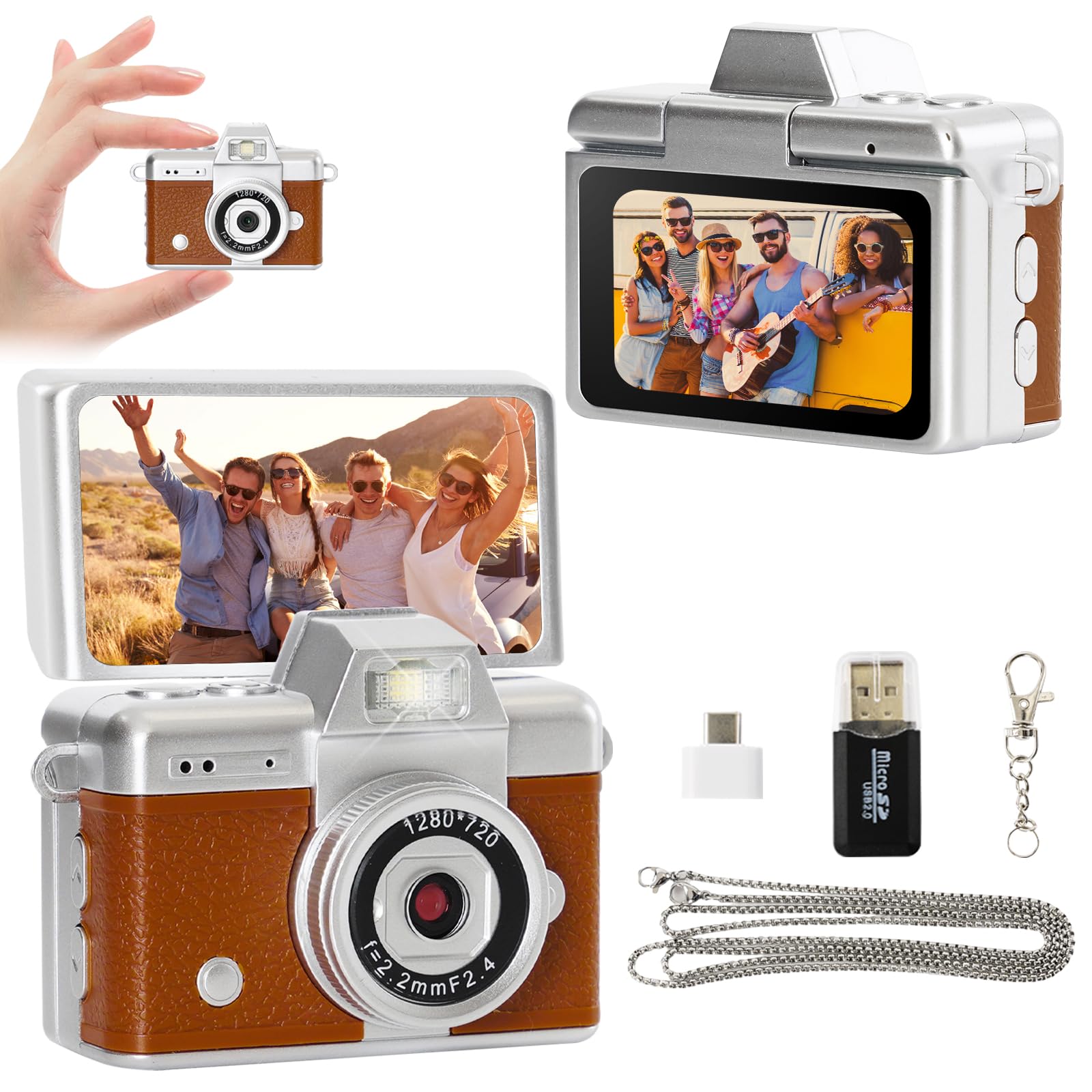 Mini Appareil Photo Numérique Rétro - Caméra Vintage Portable 1080P avec Écran Pliable & Flash - Petit Appareil Photo Numérique Enfant & Adulte - Mini Digital Camera Keychain & Porte-Clé