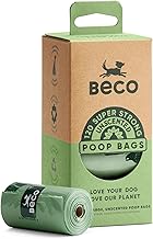 Beco Dog Poop Bags Rolls - Strong & Large - 120 Bags (8 Rolls of 15) Unscented, Dispenser Compatible for Dog Waste