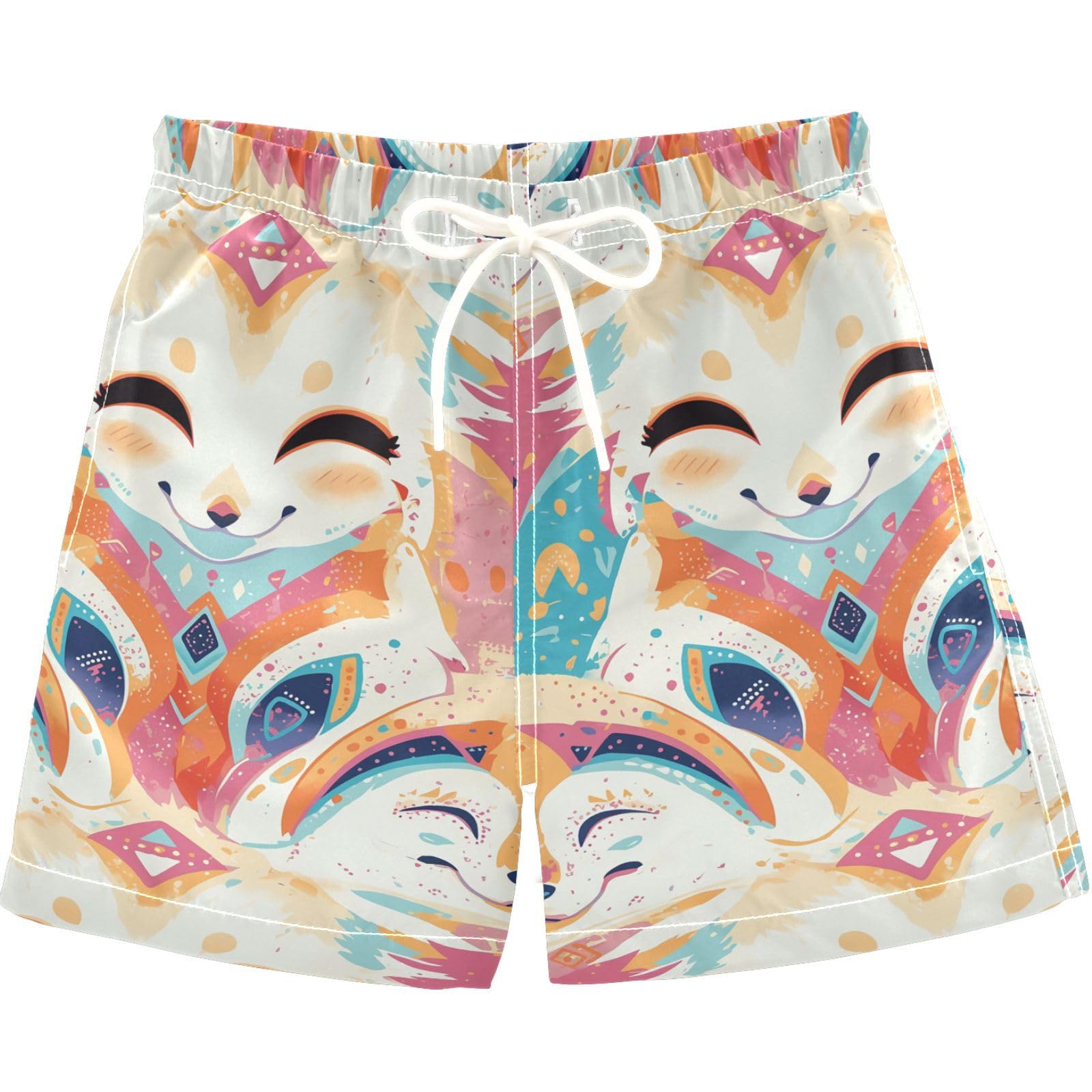 visesunny Summer Boy's Beach Shorts Shy Corsac Fox Quick Dry Swim Trunks Baby Boy Bathing Suit with Pockets M Multi