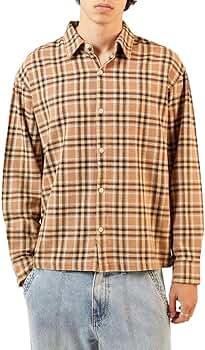 Amazon.com: PacSun Men's Tan Washed Cropped Flannel Shirt - Brown
