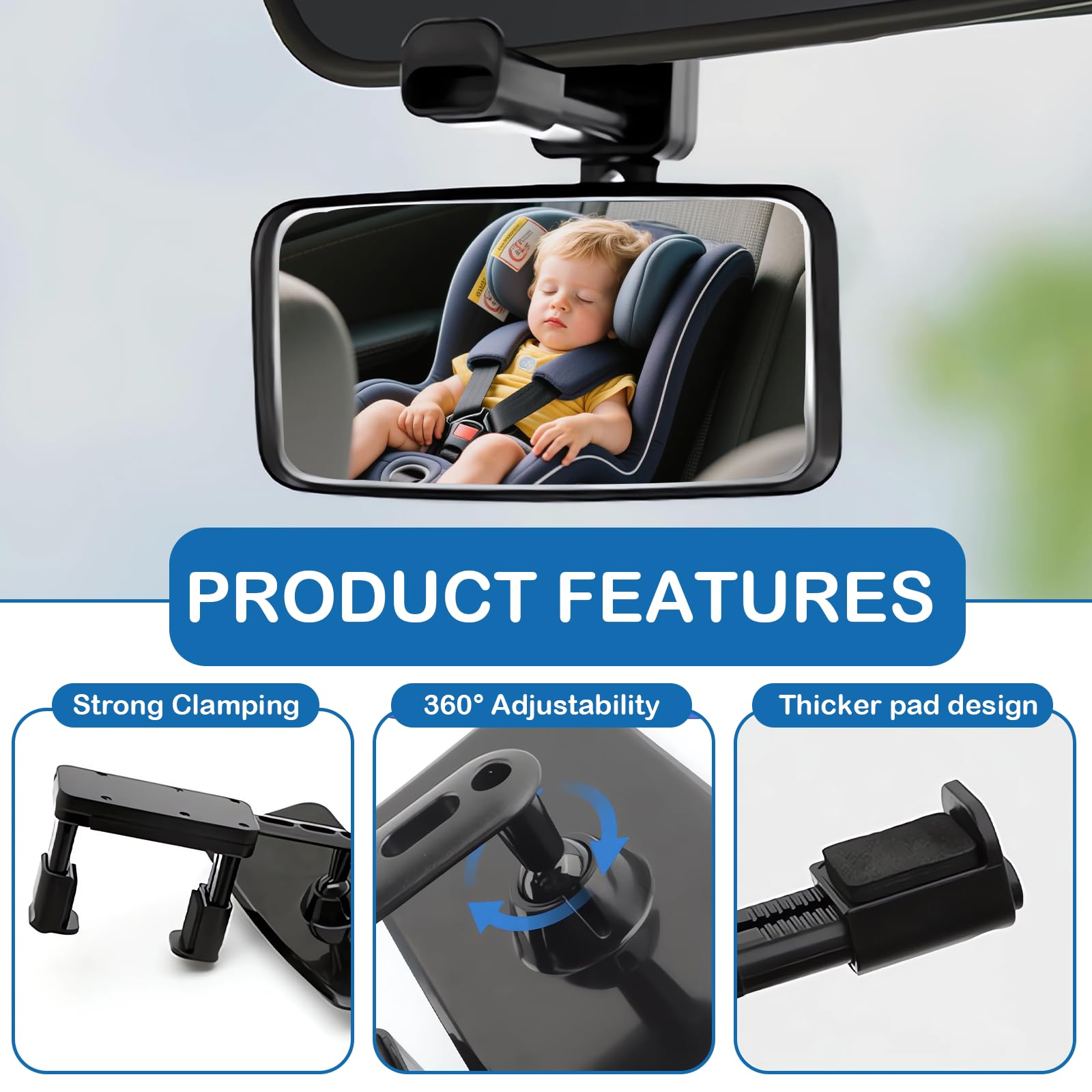 Espejo Retrovisor Bebe Coche 360° Ajustable Espejo Silla Coche Con Base De Clip Y Superficie Convexa Retrovisor Bebe Para Todo Tipo De VehíCulos (13x6 cm)