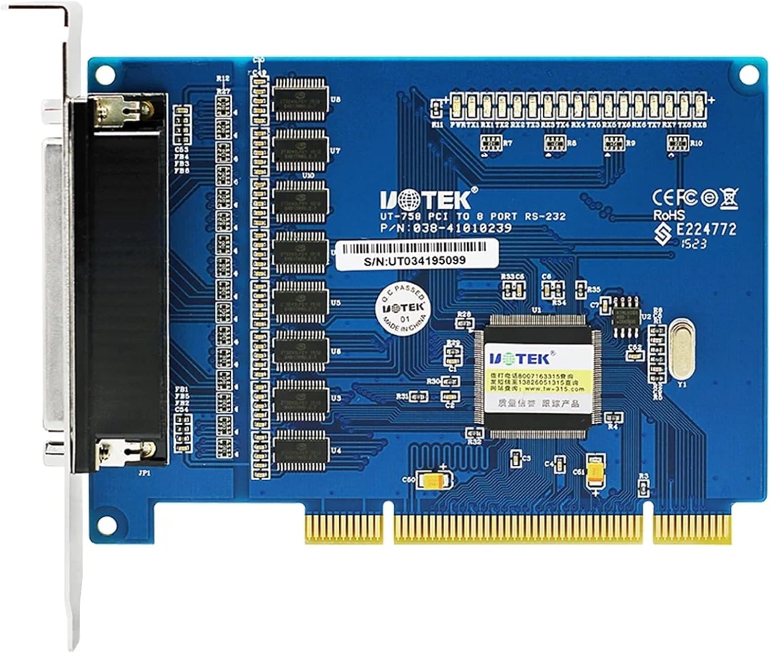 PCI to RS-232 Serial Card RS232 8 Ports High Speed DR62 Expansion Converter Industrial Grade DB9 Connector UT-758 Adapter