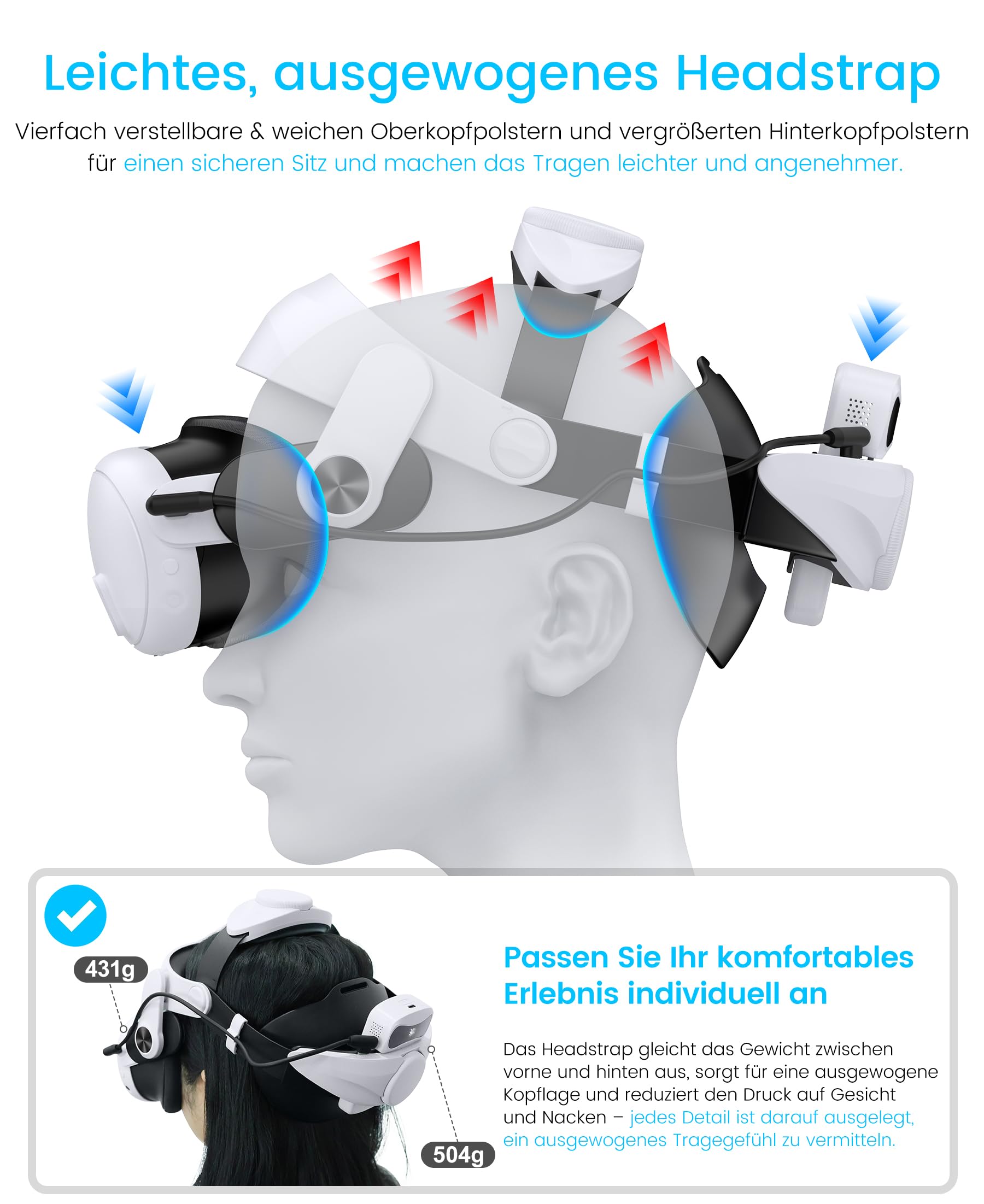 BEBONCOOL Headstrap für Meta Quest 3/3S/2 mit 10000mAh Hot-Swap-Akku, Komfortabler Elite-Strap-Ersatz für 3–5H verlängerte Spielzeit, Reduziert Gesichtsdruck&verbessert Komfort, VR-Zubehör für Oculus