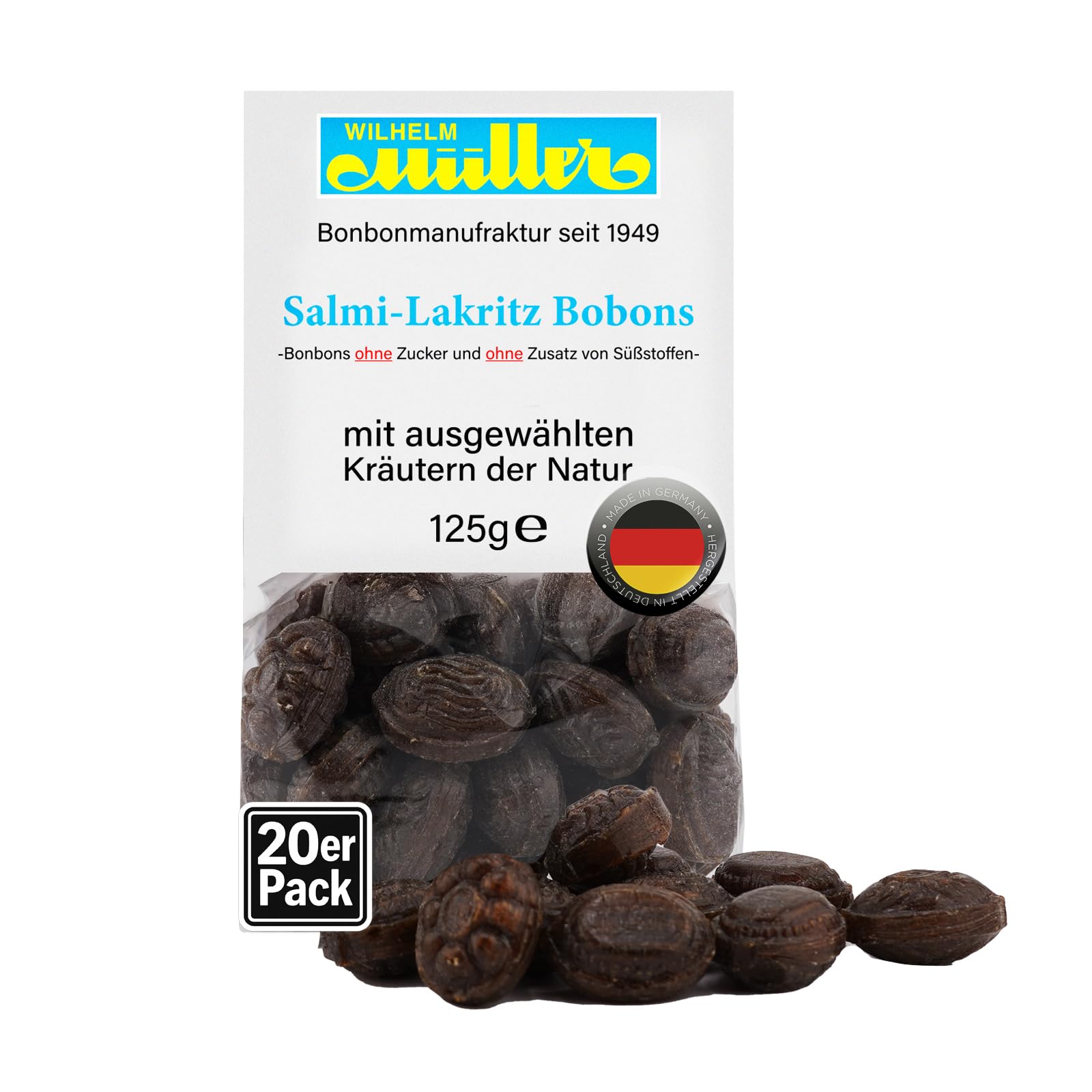 WILHELM Müller Zuckerfreie Salmi-Lakritz Bonbons - Bonbons mit Salmi-Lakritzgeschmack - Im praktischen Beutel aus Deutschland - 2500g