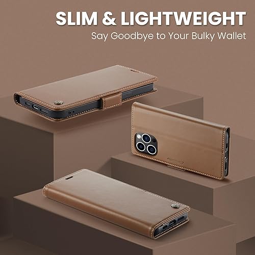 Miniatura 6 de Funda para iPhone 15 Pro Max, bloqueo RFID Funda de piel sintética con tarjetero y soporte para tarjetas, funda a prueba de golpes para iPhone 15
