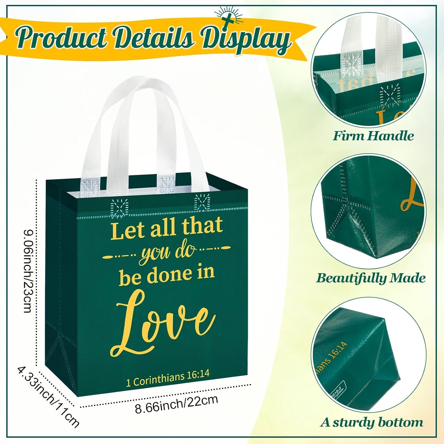 Christian Gift Bags with Handles Easter Non Woven Bible Verse Gift Bag Bulk Reusable Religious Baptism Tote - Image 2