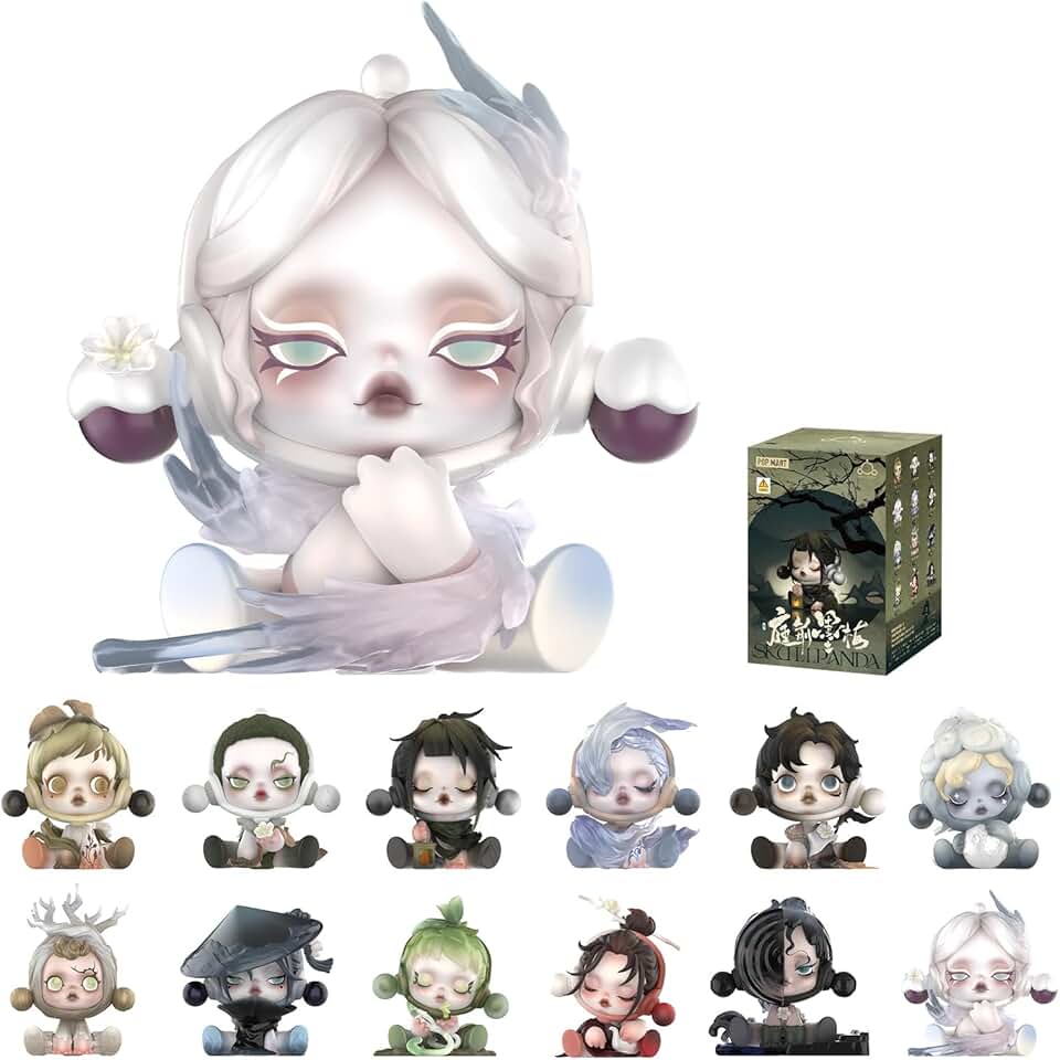 泡泡瑪特 SKULLPANDA 墨梅花系列人物，SKULLPANDA 盲盒人物，隨機設計可動人物收藏玩具家居裝飾品，節日生日禮物，單盒