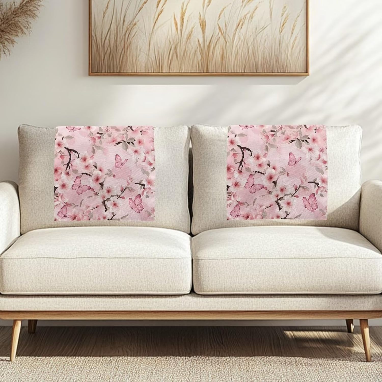 Cherry Blossom Recliner Headrest Cover Butterfly Fabric Couch Back Covers Machine Washable 1/2/3 Seater Sofa Headrest Slipcovers for Sofa Furniture Protectors 3 Pack