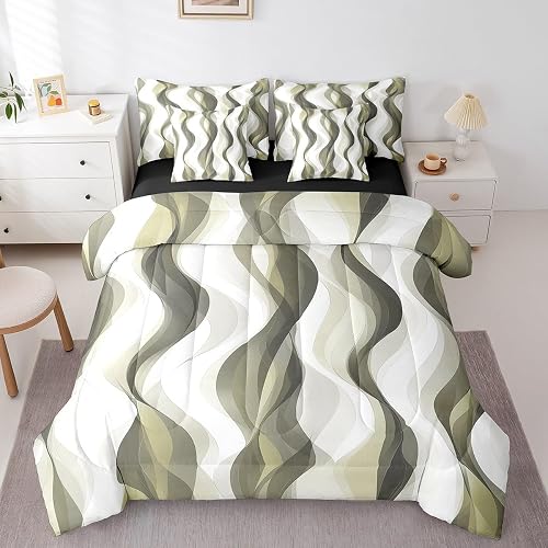 Erosebridal 7Pcs Dark Yellow Modern Abstract Comforter Set Twin,Graffiti Geometr