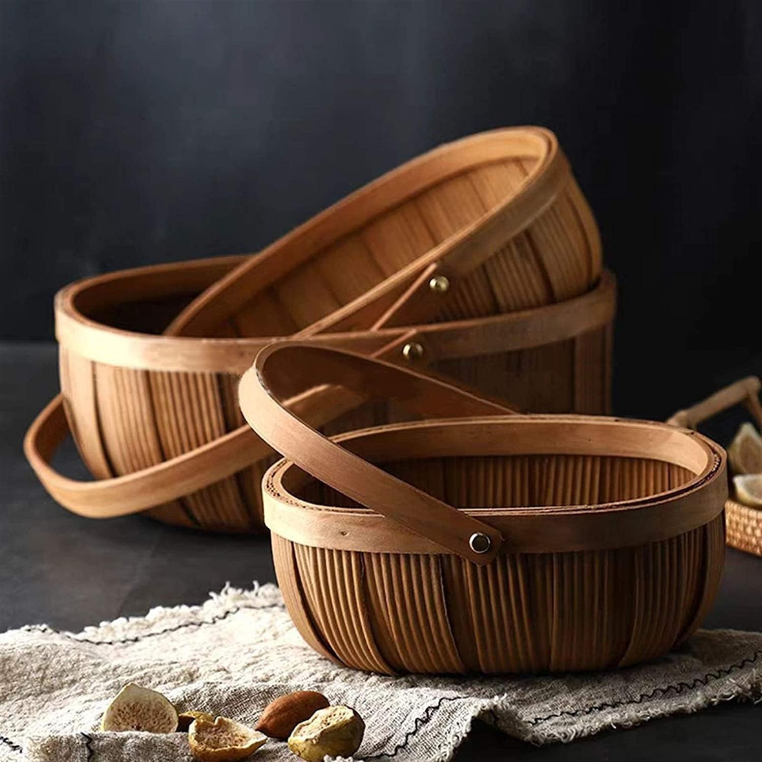 Storage Baskets Picnic Basket Woven with Handle Picnic, Empty Oval Woven Box Vegetables Basket, for Home Office Decoration Display Stand,S