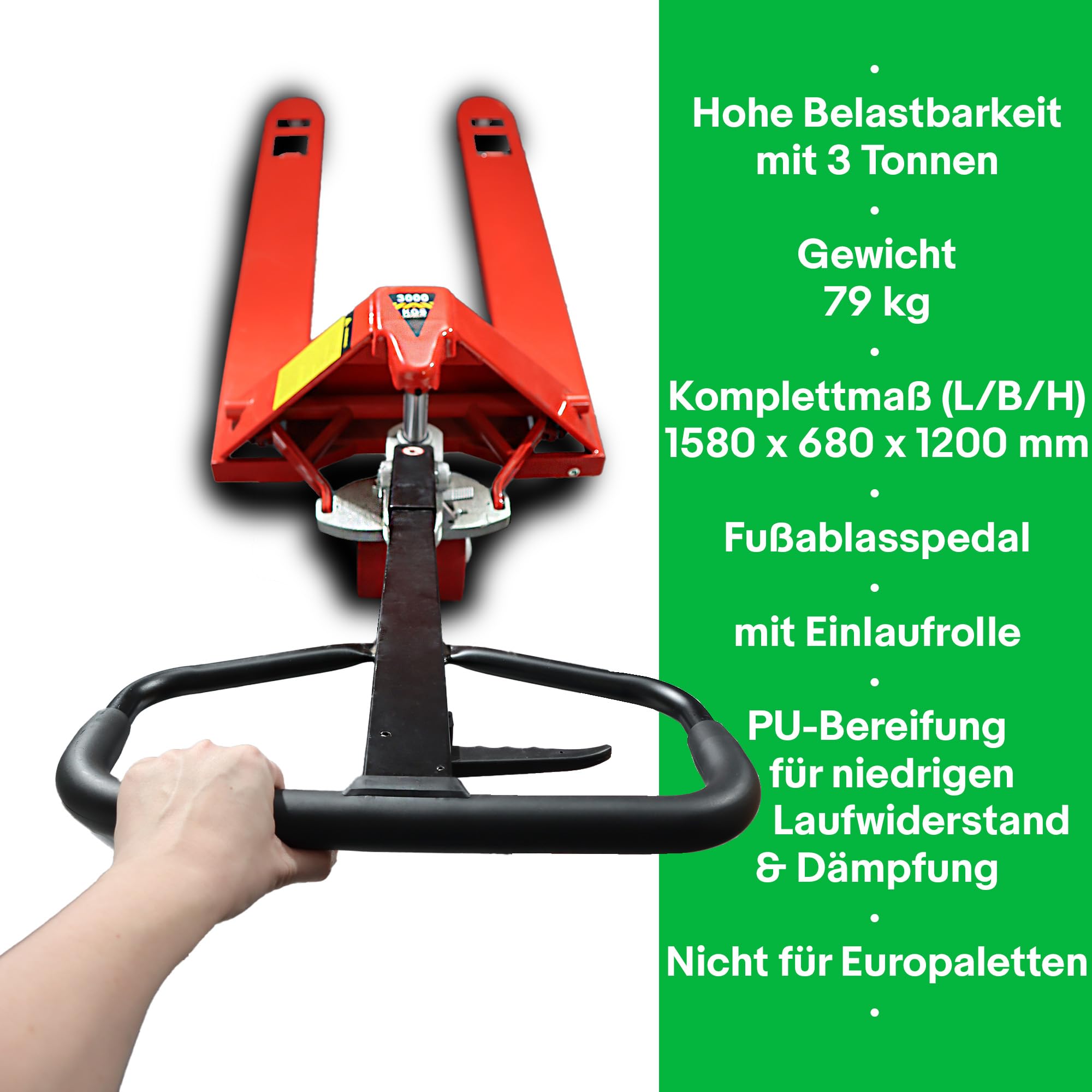 BITUXX Hubwagen 3000Kg Handhubwagen Palettenhubwagen Gabelhubwagen für Industriepalette Extra Breit !Nicht EU Paletten!