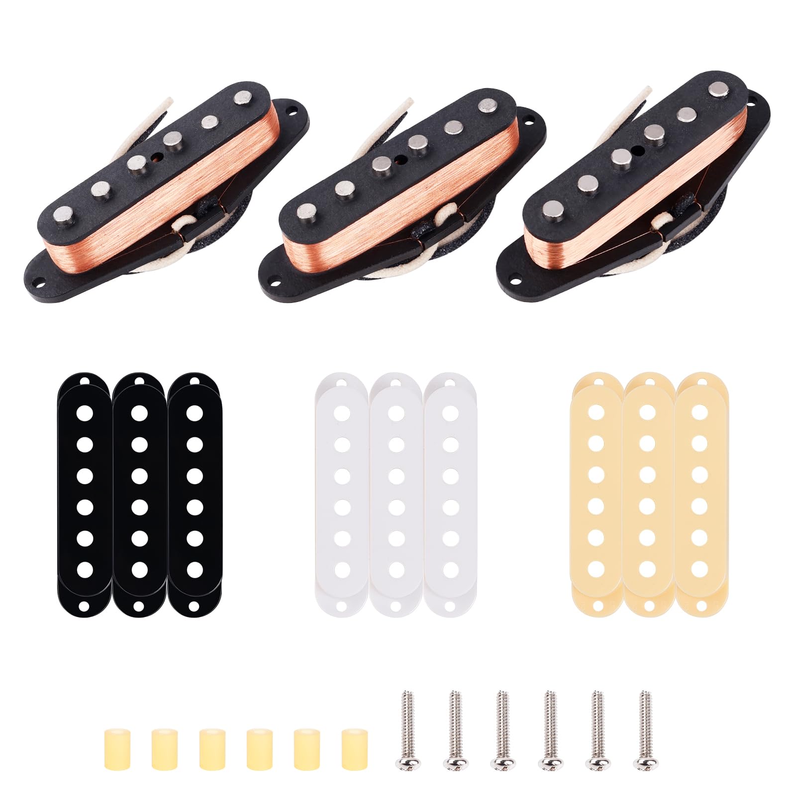 Banworks Staggered Alnico 5 and Alnico 2 Hybrid Magnets SSS Pickups 52.39mm/52.39mm/52.39mm Fiber Bobbin Single Coil Pickups Set Vintage F Sized Pickups for Stratocaster Strat ST Guitar JT/SYQ-11