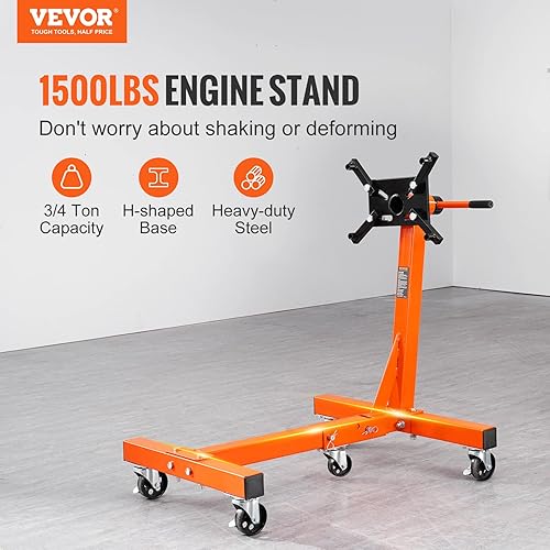 Miniatura 2 de VEVOR Soporte para motor, soporte giratorio para motor de motor de 1500 libras (34 toneladas) con cabezal ajustable de 360 grados, plataforma