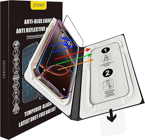 Miniatura 10 de Protector de pantalla antirreflejos para iPhone 15 Pro Max (6.7 pulgadas), bloqueo de luz azul, vidrio templado HD antirreflectante de grado militar