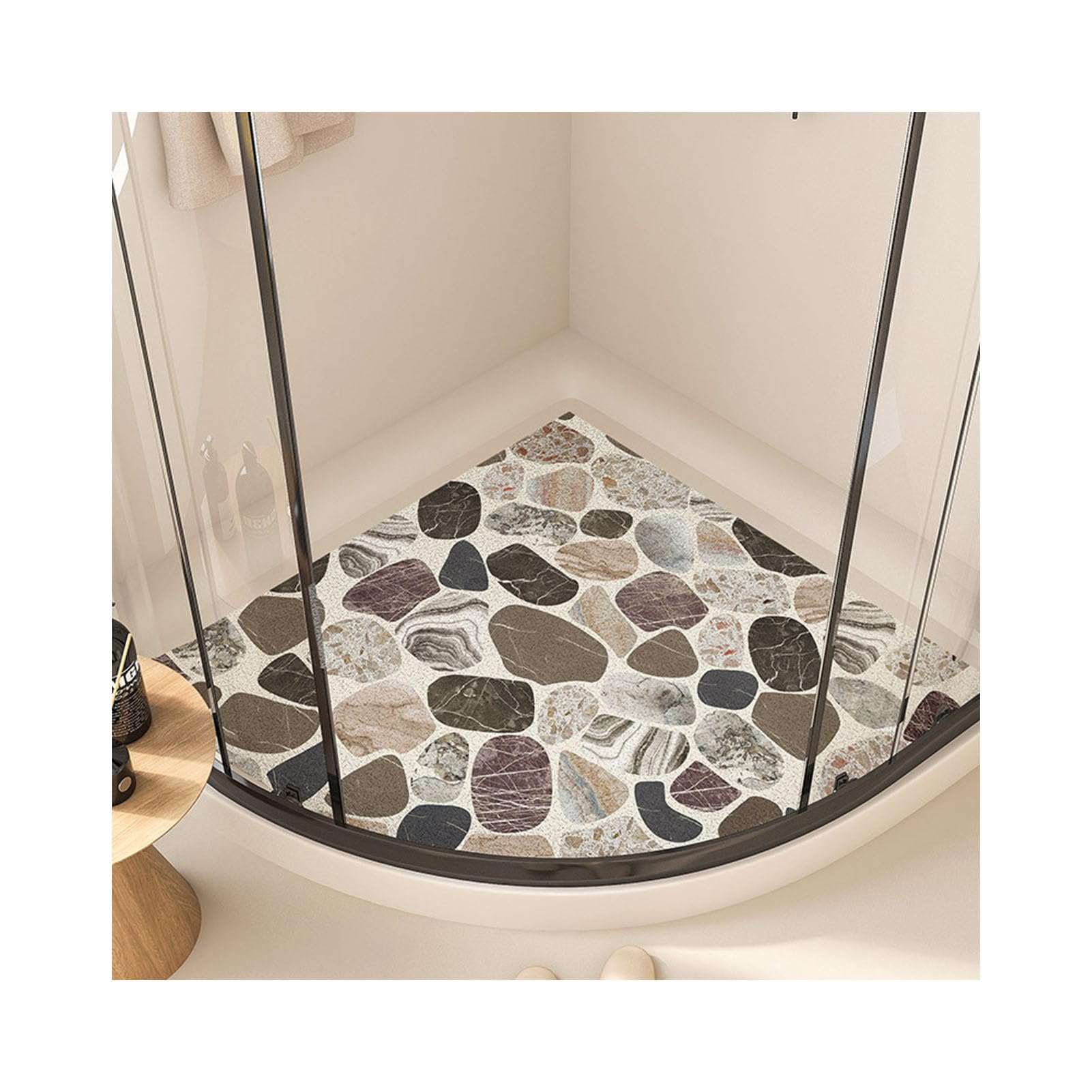 Tapis De Douche D'Angle Antidérapant Motif Géométrique - Tapis Bain Luffa Lavable Anti-Moisissure 54cm