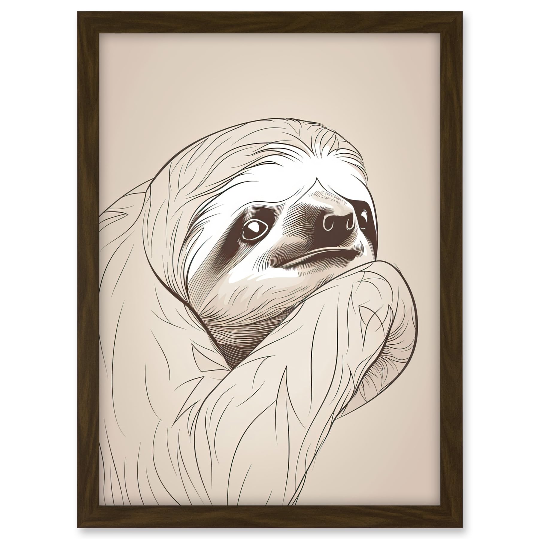Artery8 Sloth Line Drawing Illustration with Highlights Artwork Framed A3 Wall Art Print