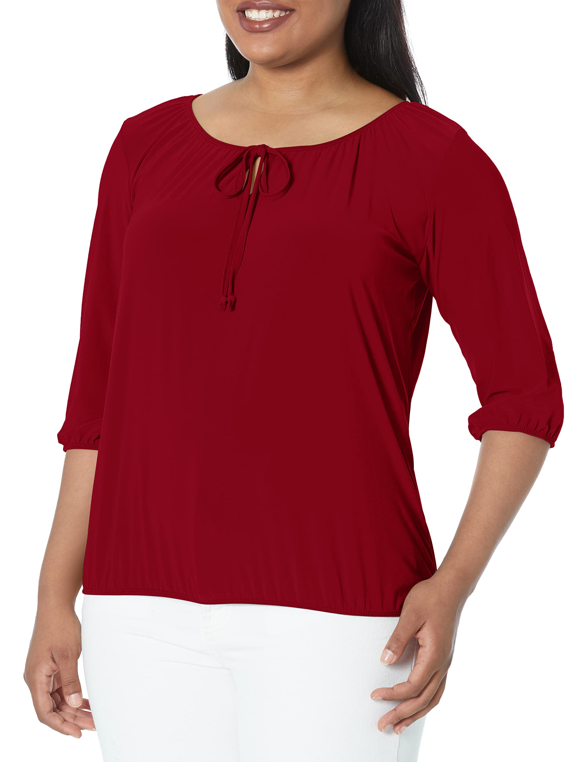 Star Vixen Women's 3/4 Sleeve Peasant Top Blouse, Burgundy, 3X
