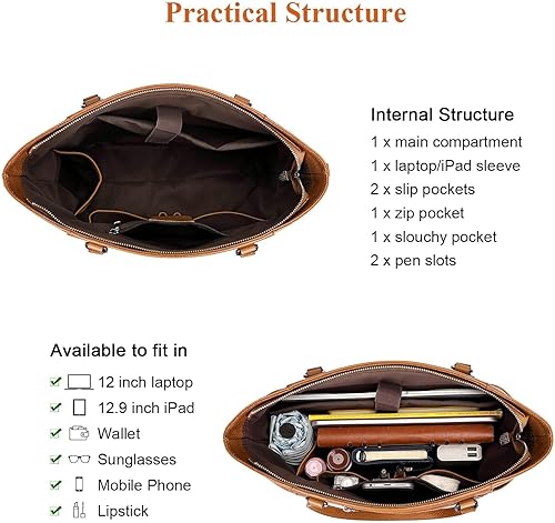 Miniatura 6 de Over Earth Genuine Leather Women Handbags Ladies Tote Shoulder Bag with Multi Pockets