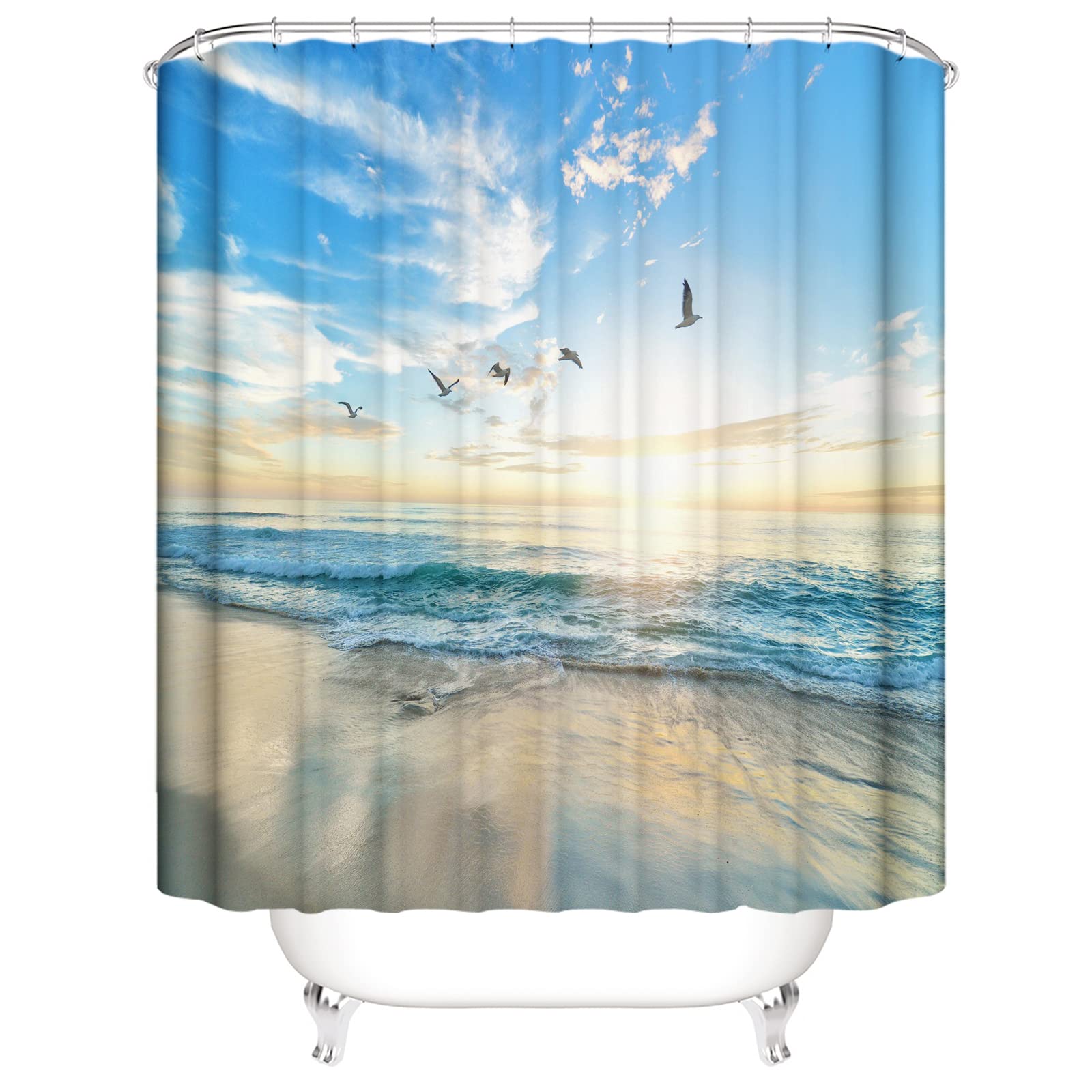 Coastal Lighthouse Duschvorhang – Nautisches Design, Wasserdicht, 183x183 Cm Mit 12 Haken