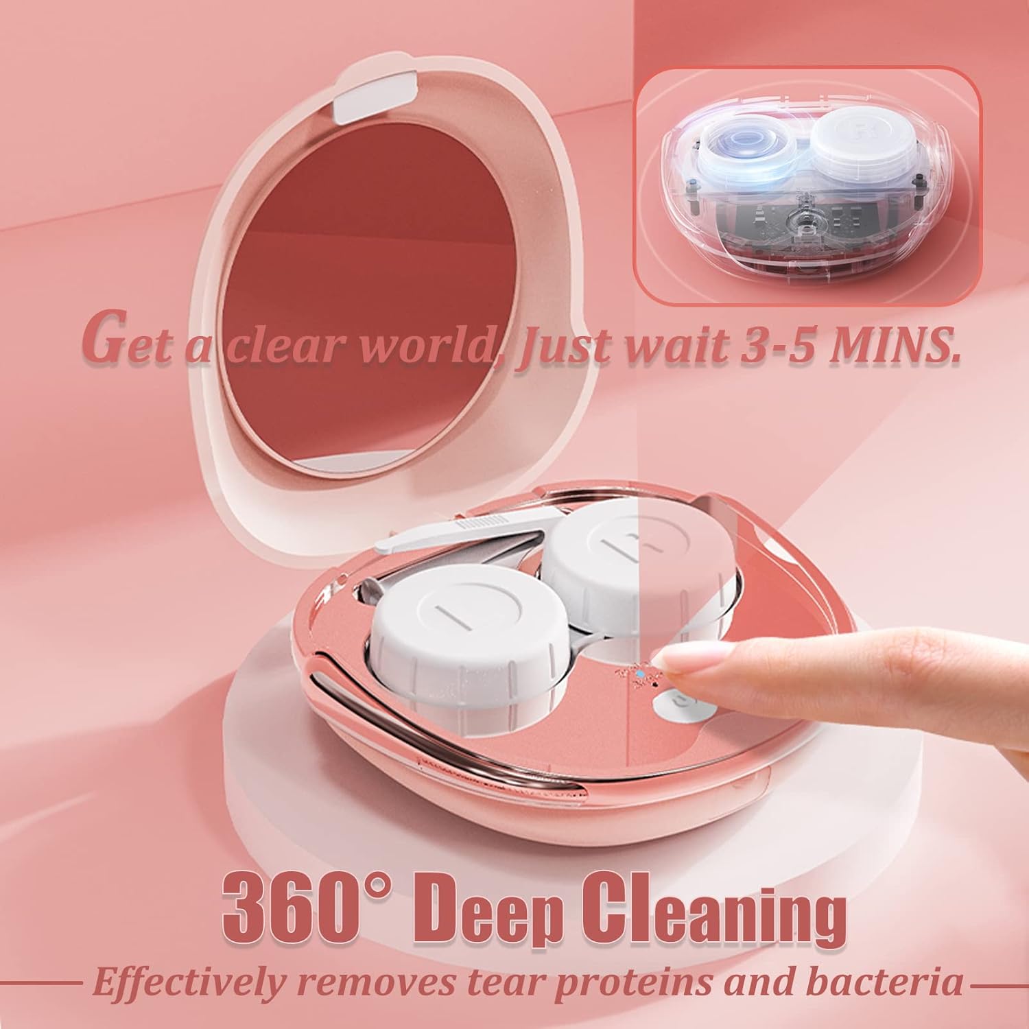Portable Ultrasonic Contact Lens Cleaner Machine Kit with Extra 3PCS Solution Cleaning Case Replacement