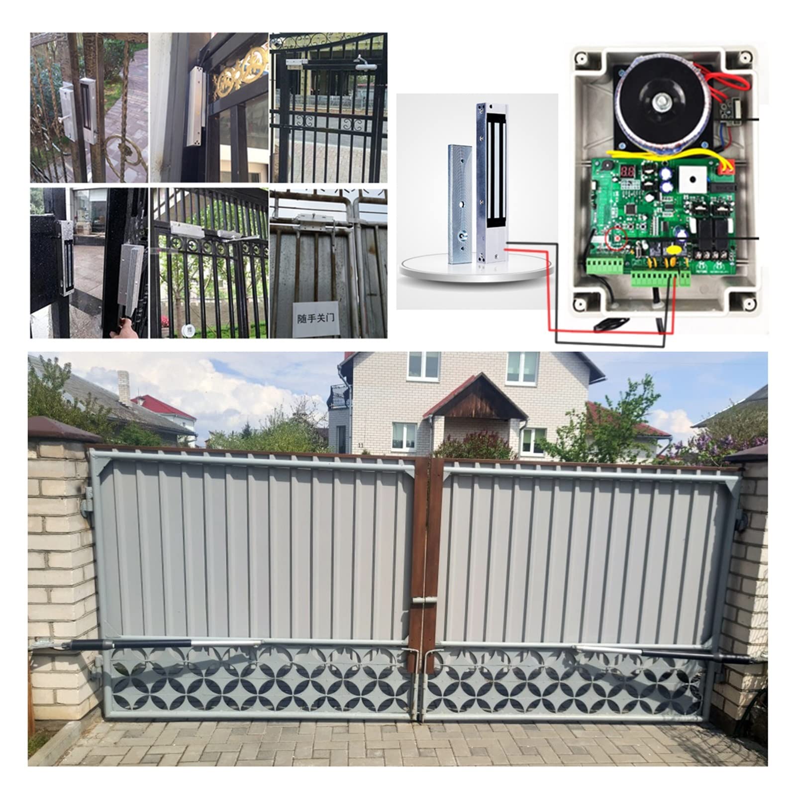 Regolatore WiFi Attuatore lineare elettrico 300 kg Motore di apertura automatica del cancello a battente con doppio kit di braccia spesse for vialetto - Maggiore sicurezza(A)